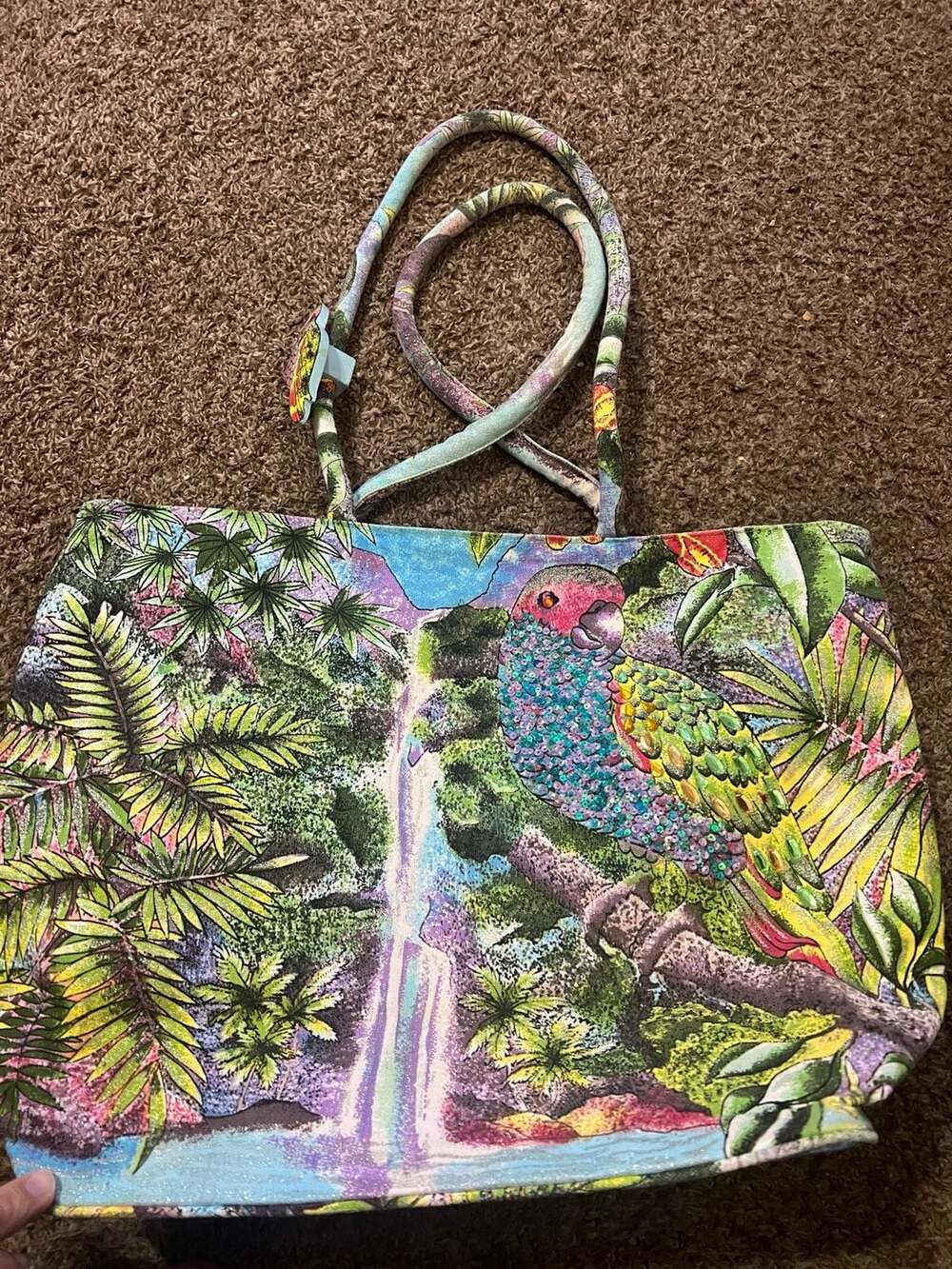 Cappelli Straworld Tropical Parrot Embellished Tote Bag